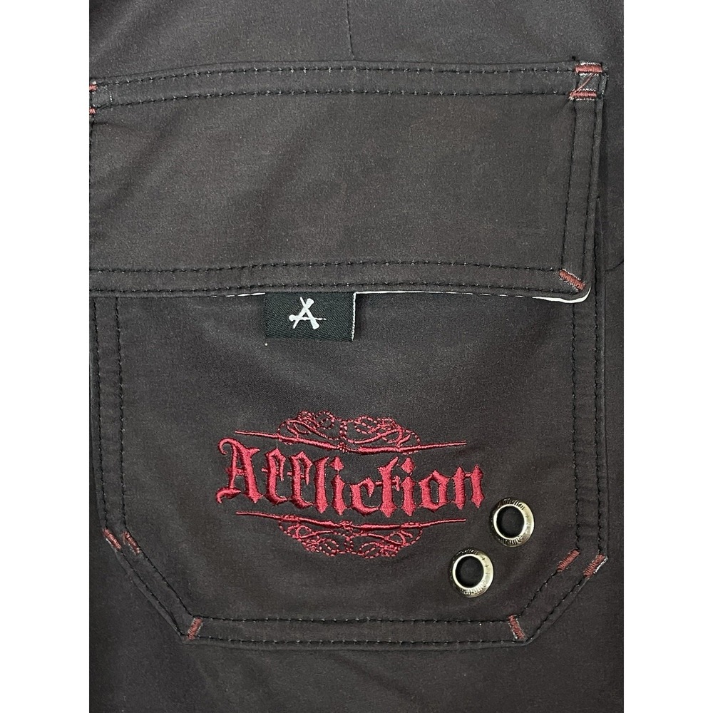 Affliction Board Shorts Mens 34 Brown Swim Trunks Gothic Skull Crosses MMA Y2K - Picture 8 of 16